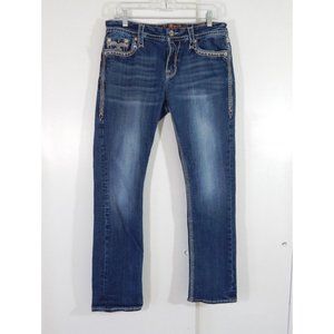 ROCK REVIVAL jeans easy straight sun mid rise embroidered fleur de lis blue 31